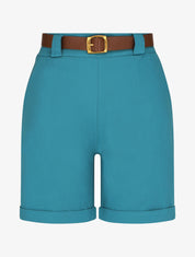 Short droit uni taille standard élastiquée - Turquoise - 1