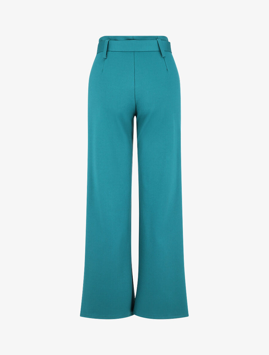 Pantalon uni ceinturé - Bleu canard - 2