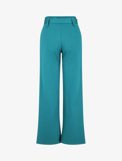 Pantalon uni ceinturé - Bleu canard - 2
