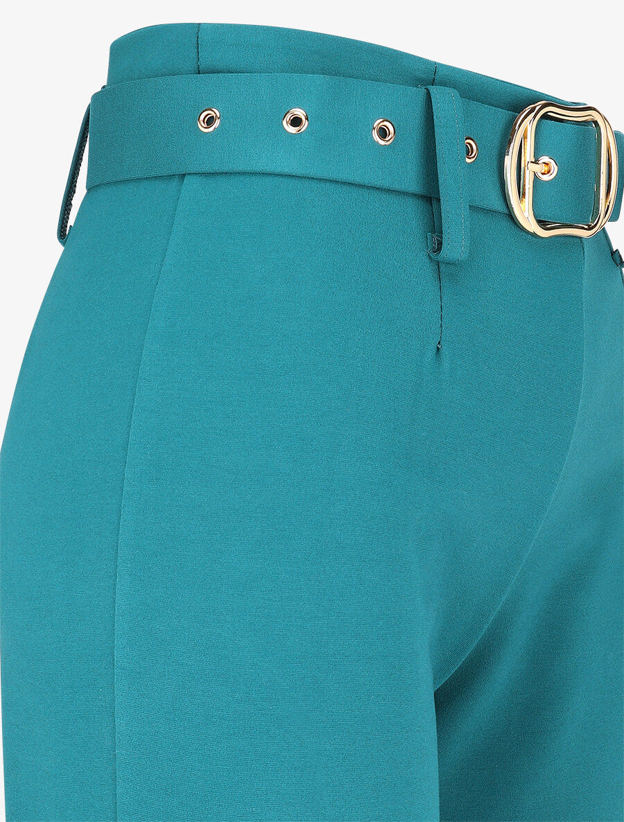 Pantalon uni ceinturé - Bleu canard - 3