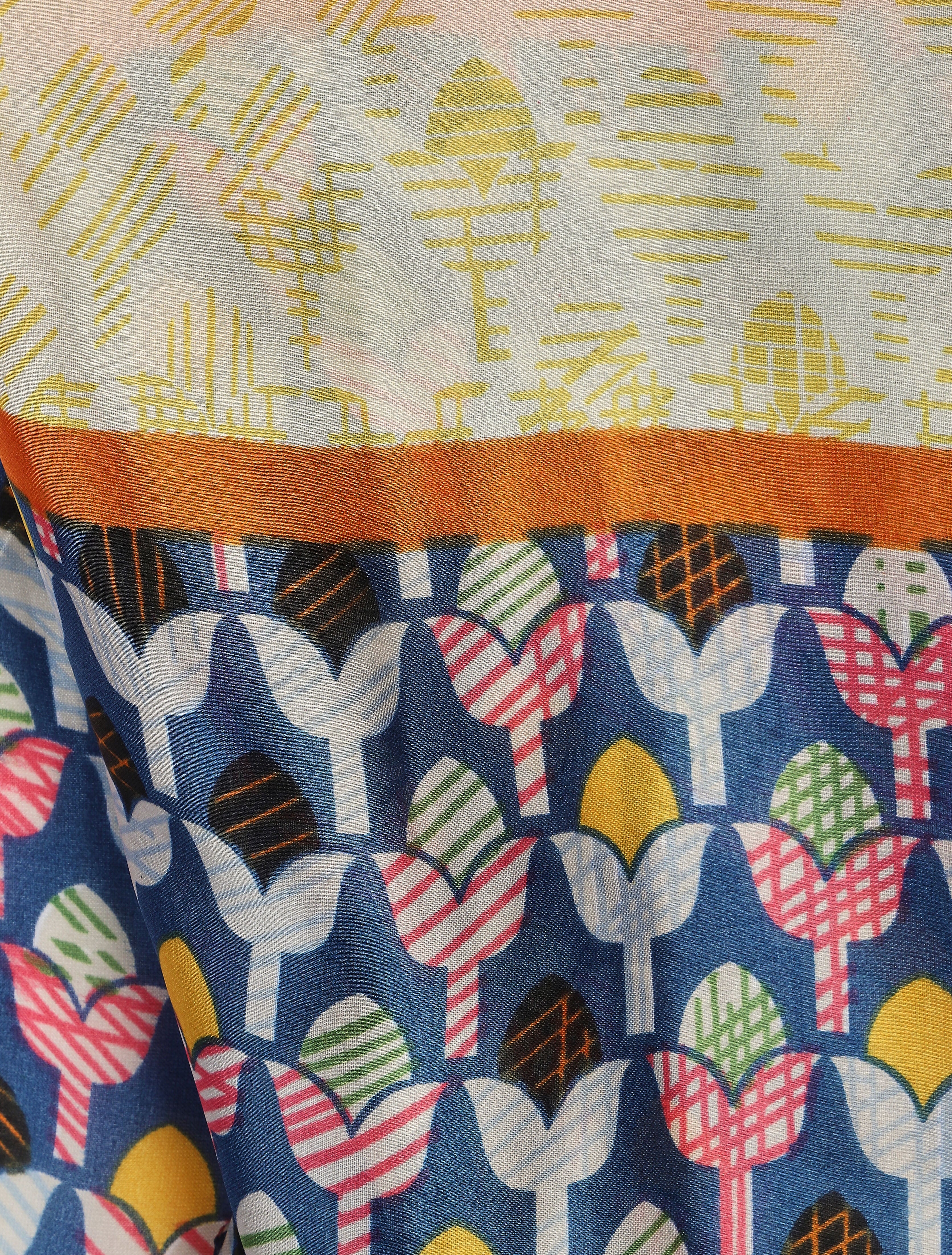 Foulard imprimé tulipes stylisées - Bleu - 3