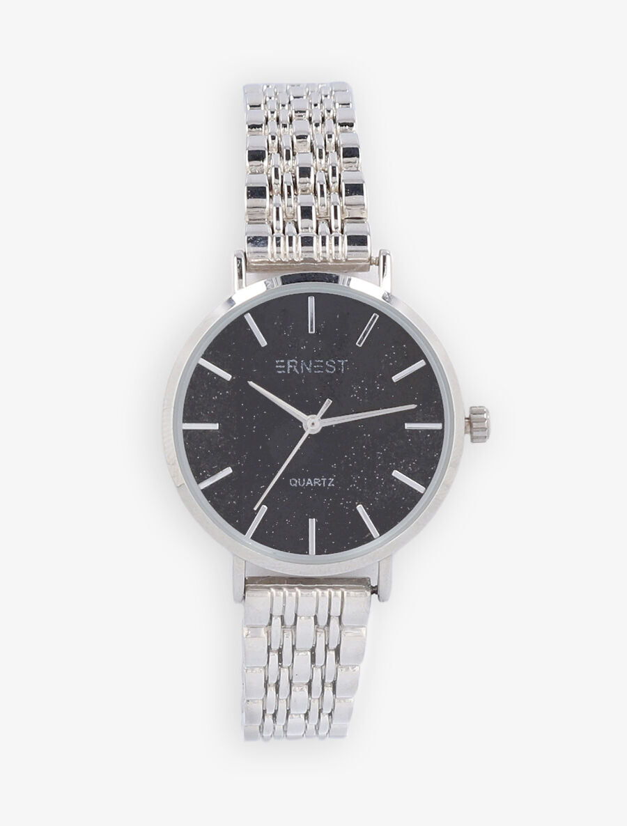 Montre métallique à cadran pailleté - Argent - 2