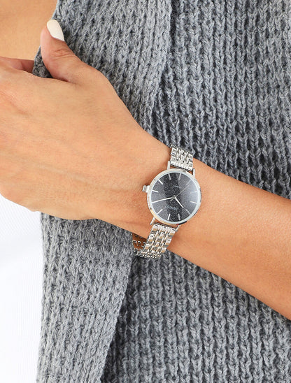 Montre métallique à cadran pailleté - Argent - 1