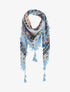 Foulard carré à imprimé aztèque et bords à pompons - Bleu clair - 1