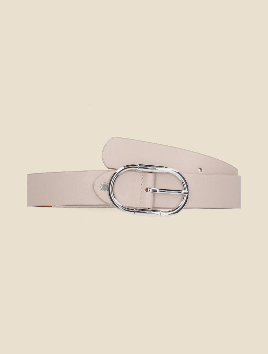Ceinture en simili à boucle ovale - Beige - 1