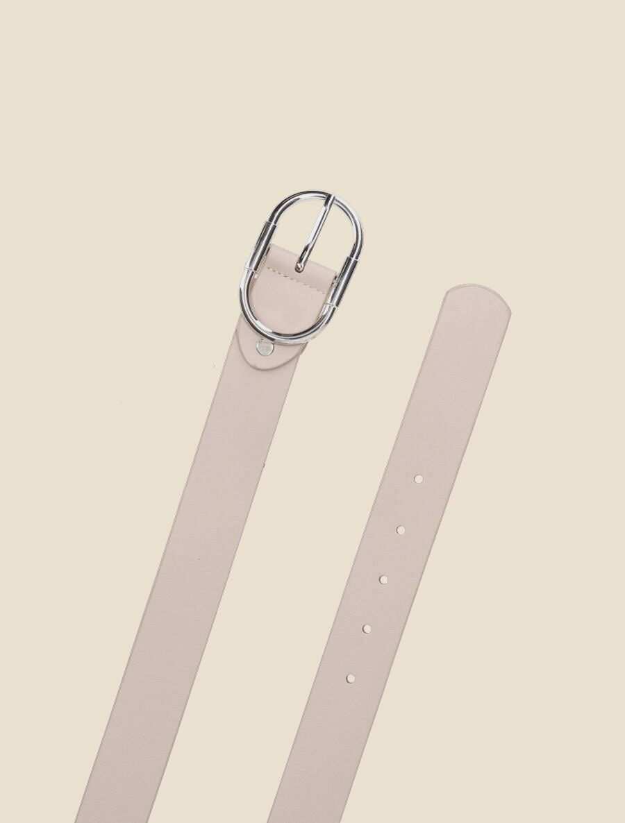 Ceinture en simili à boucle ovale - Beige - 2