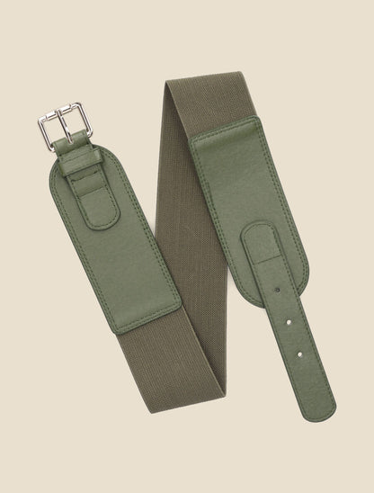 Ceinture stretch à petite boucle métallique - Kaki - 1