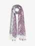 Foulard à pompons imprimé feuilles stylisées - Violet - 1