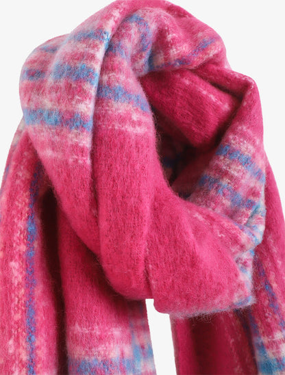 Echarpe à carreaux et franges fantaisies - Fuchsia - 3