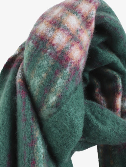 Echarpe à carreaux et franges fantaisies - Vert - 3