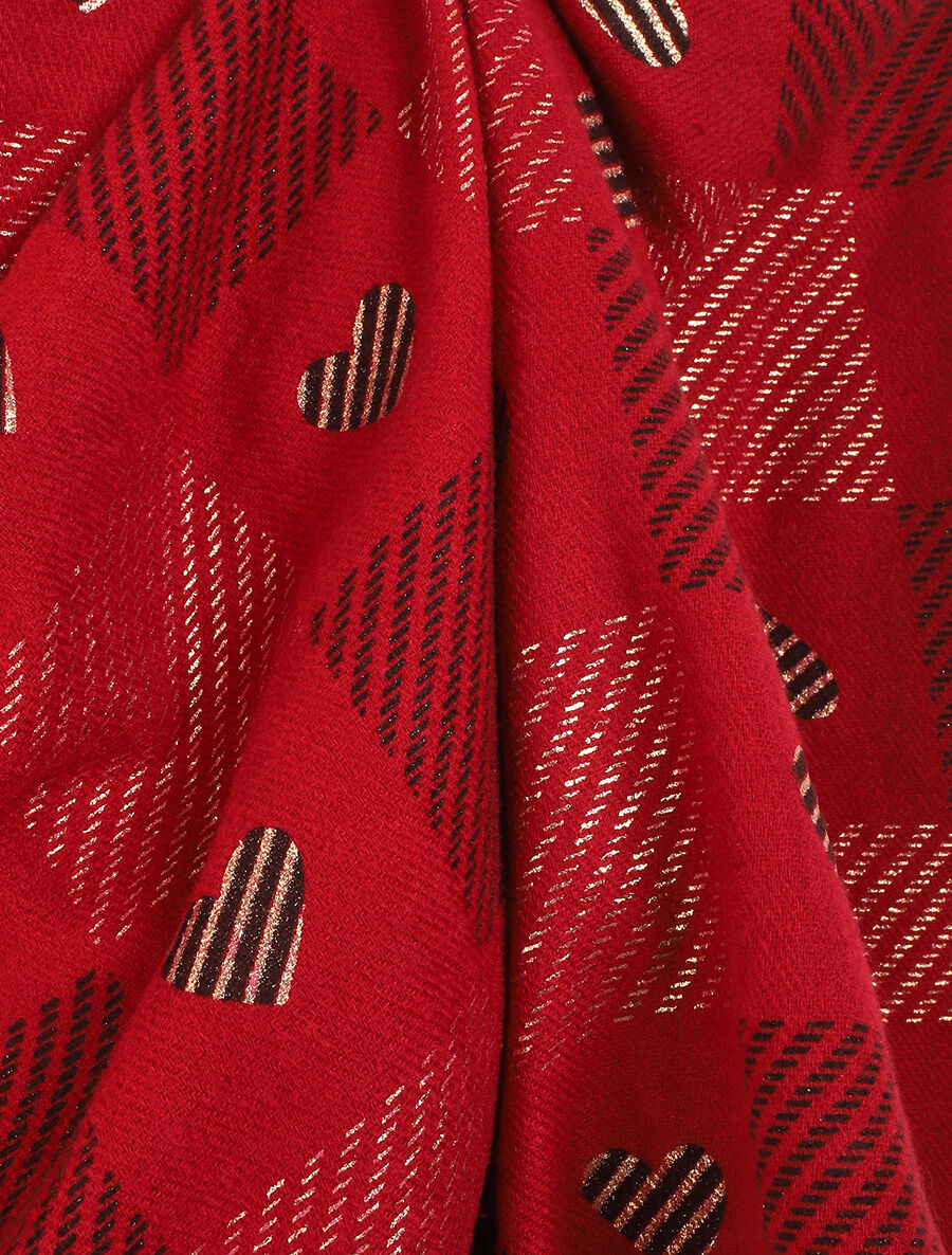 Echarpe à carreaux et motif coeur - Rouge - 3