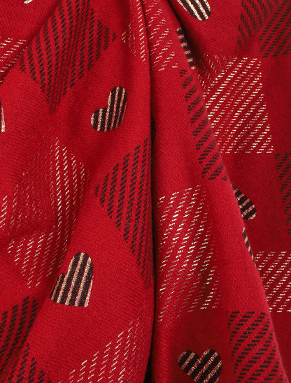 Echarpe à carreaux et motif coeur - Rouge - 3