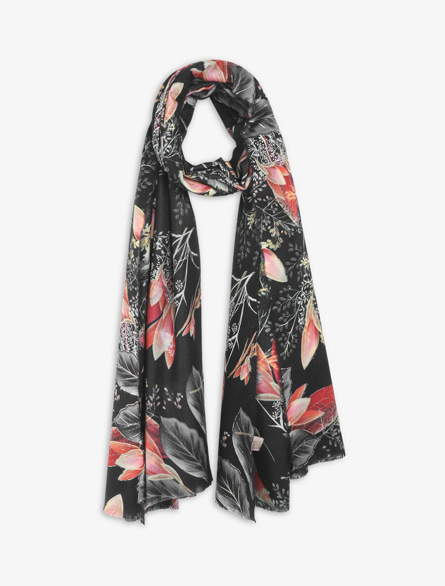 Foulard à imprimé feuilles irisées - Noir - 1