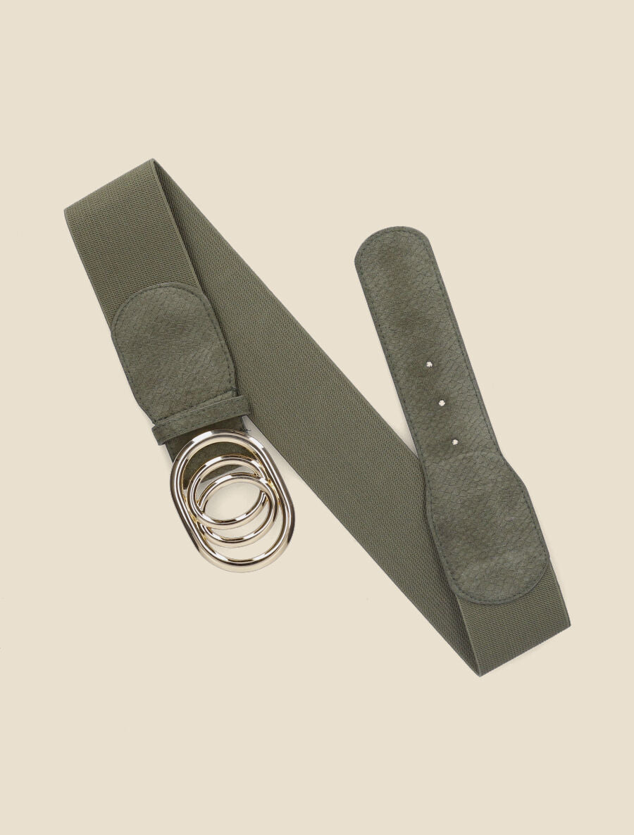 Ceinture élastiquée en suédine à imprimé python - Kaki - 2