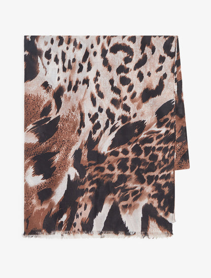 Foulard à bords éffilochés imprimé animal - Marron - 2