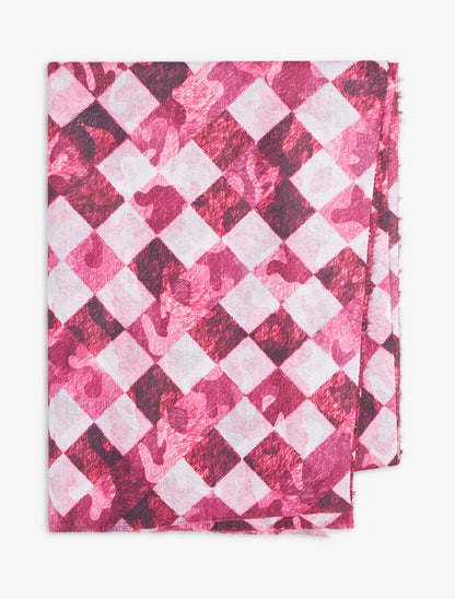 Foulard imprimé graphique et bords effilochés - Fushia - 2
