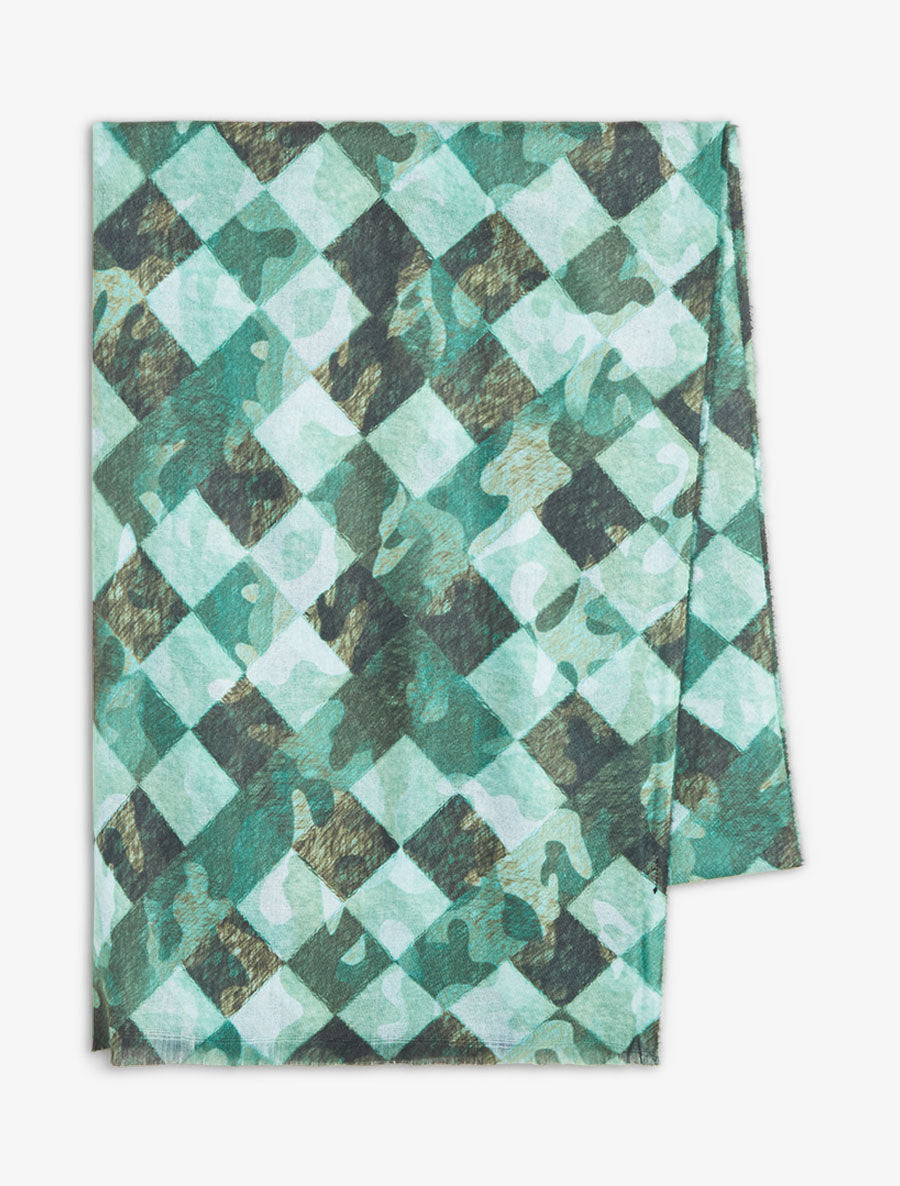 Foulard imprimé graphique et bords effilochés - Vert - 2