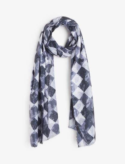 Foulard imprimé graphique et bords effilochés - Noir - 1
