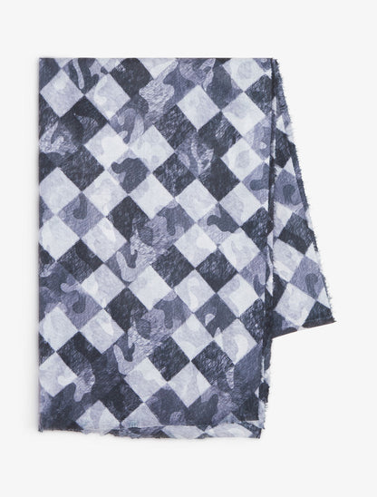 Foulard imprimé graphique et bords effilochés - Noir - 2