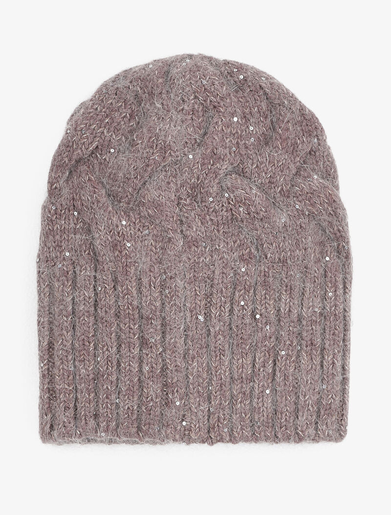Bonnet en maille tressée à sequins - Taupe - 3