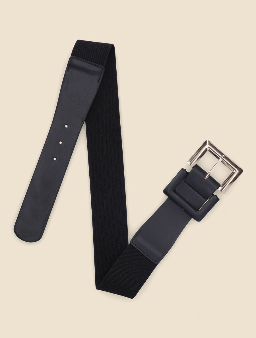 Ceinture élastiquée à boucle carrée - Noir - 3