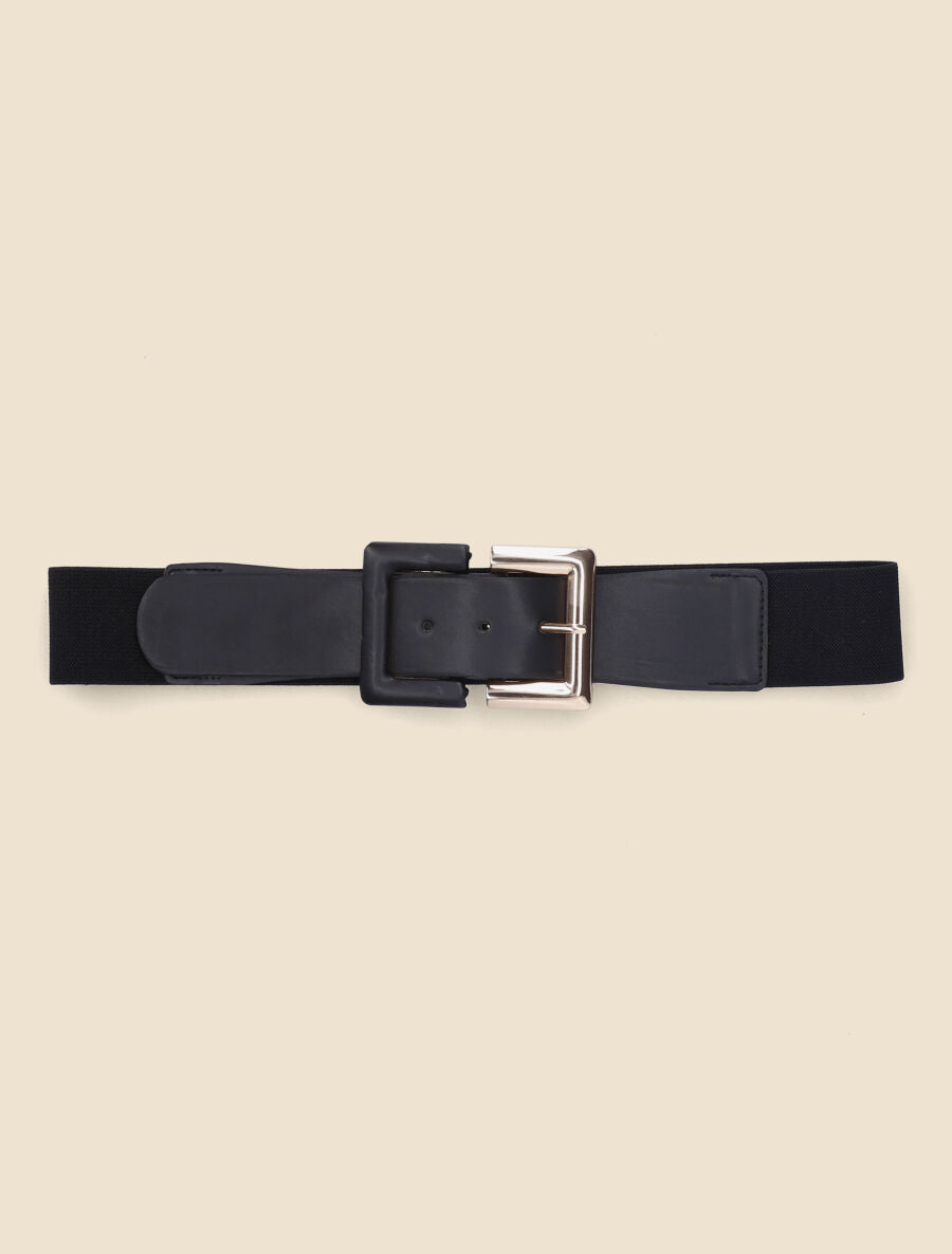 Ceinture élastiquée à boucle carrée - Noir - 2