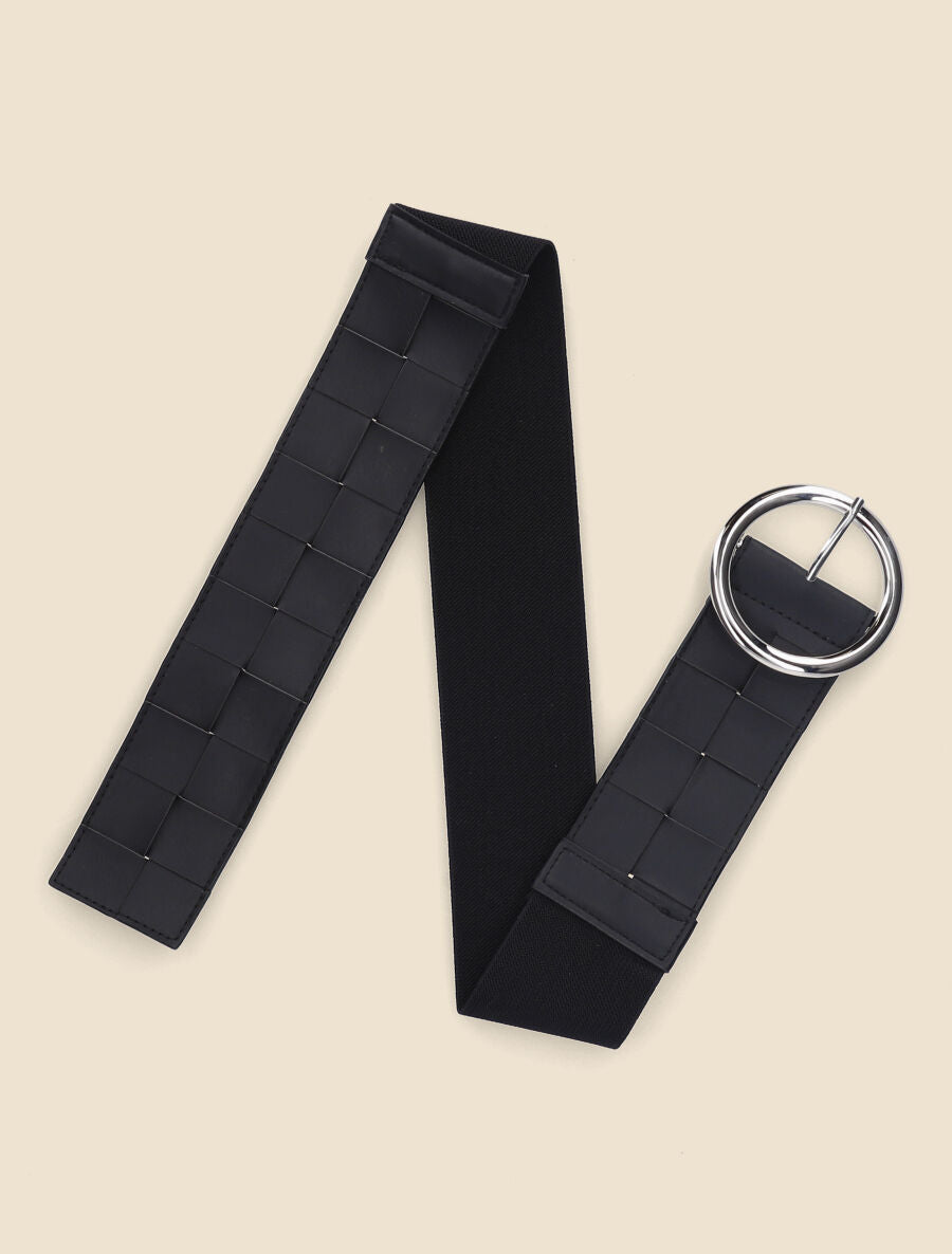 Ceinture élastiquée effet tressé à boucle ronde - Noir - 1