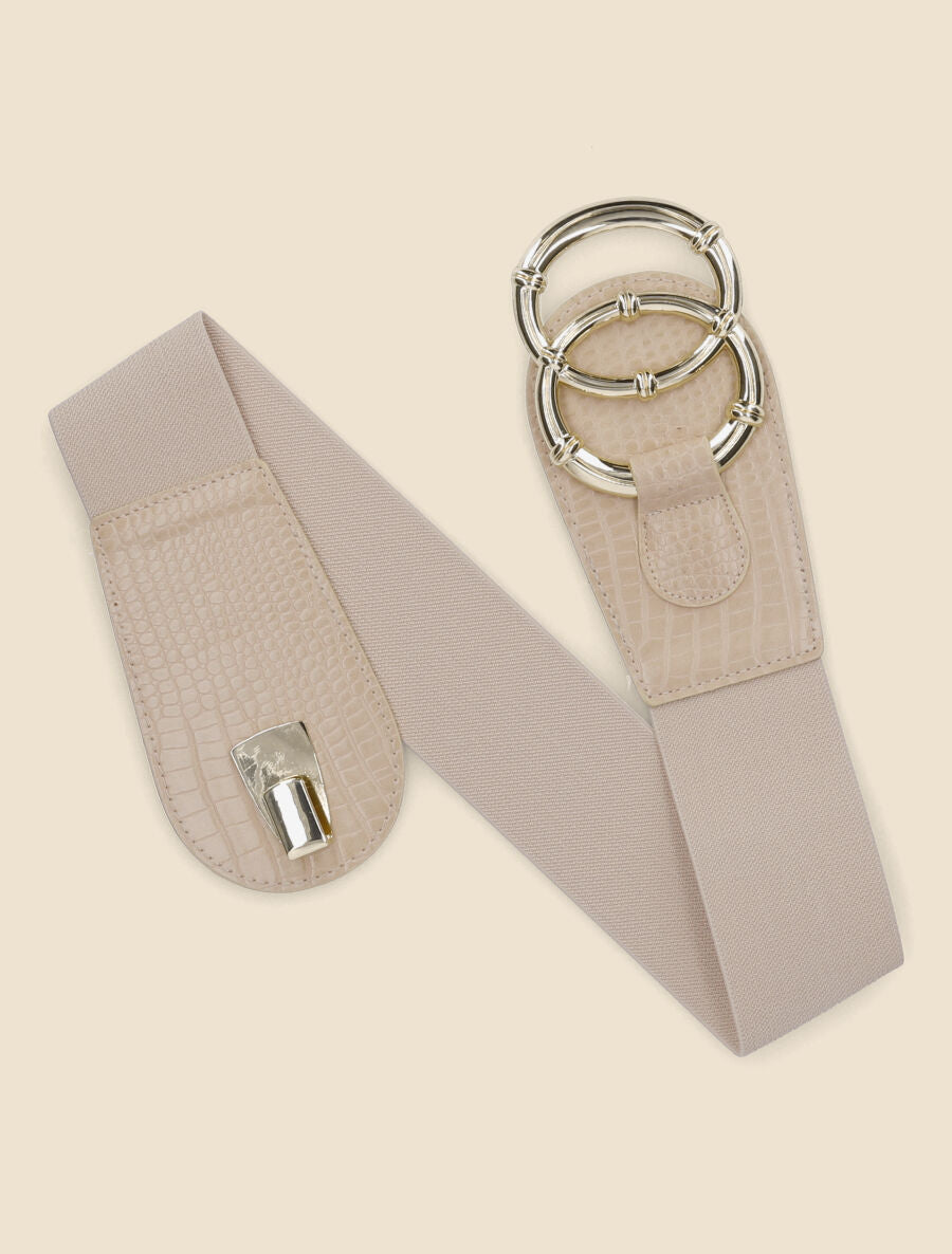Ceinture croco à boucle ronde - Beige - 3