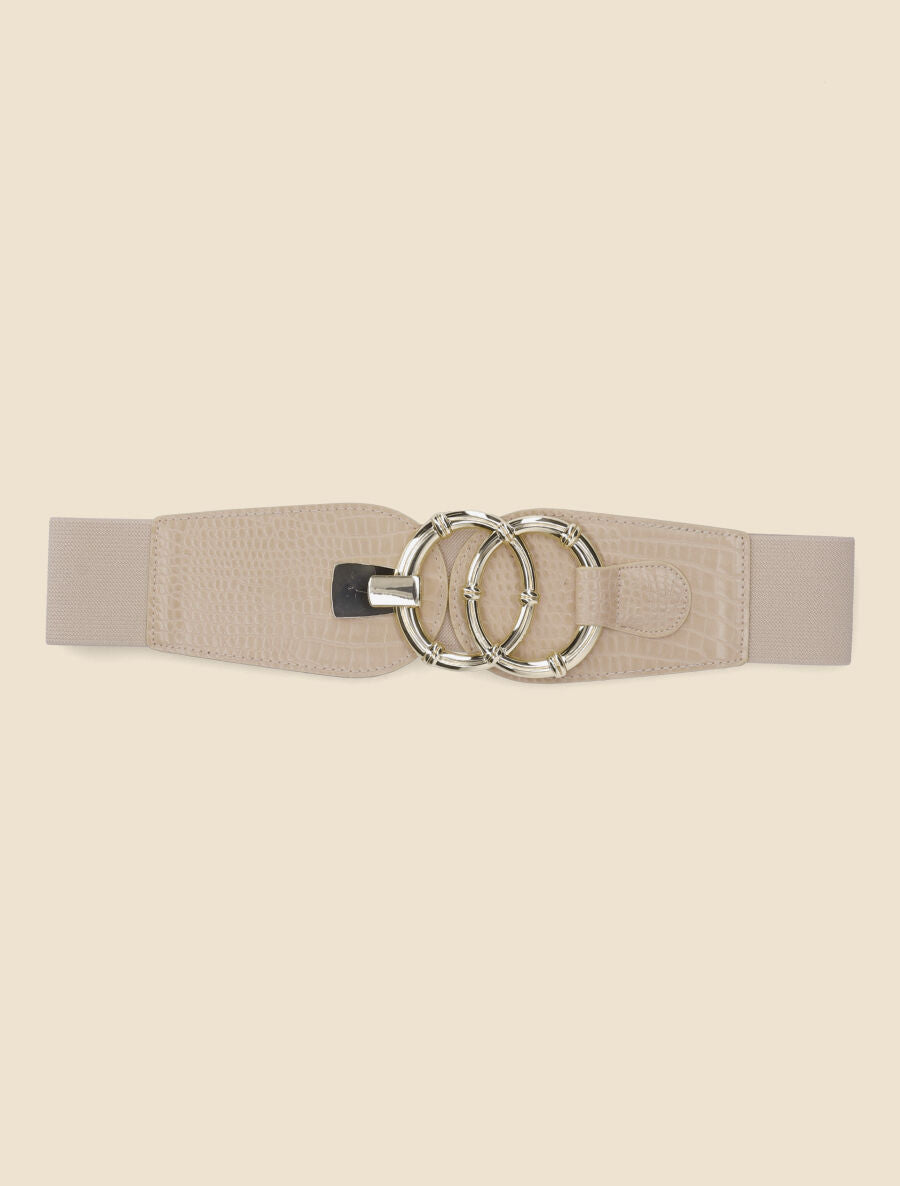 Ceinture croco à boucle ronde - Beige - 2