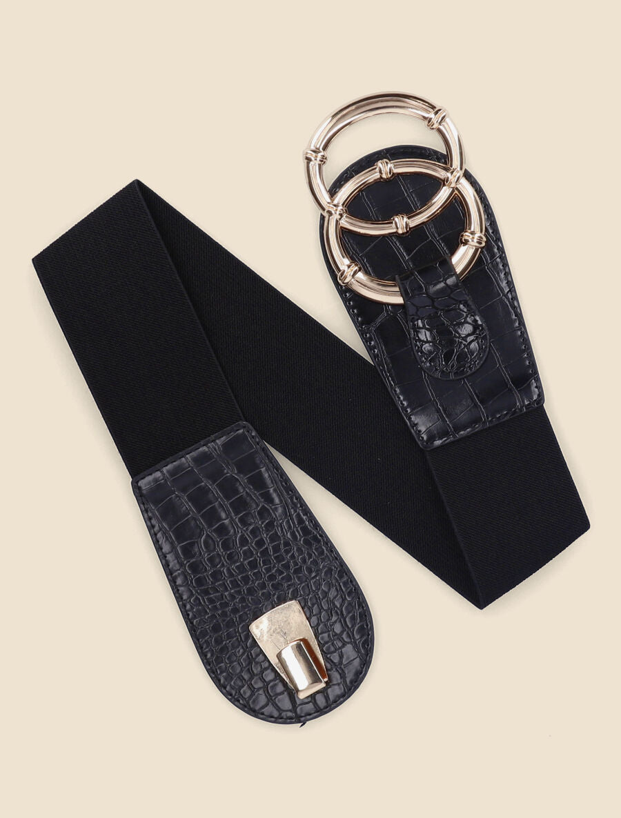Ceinture croco à boucle ronde - Noir - 3