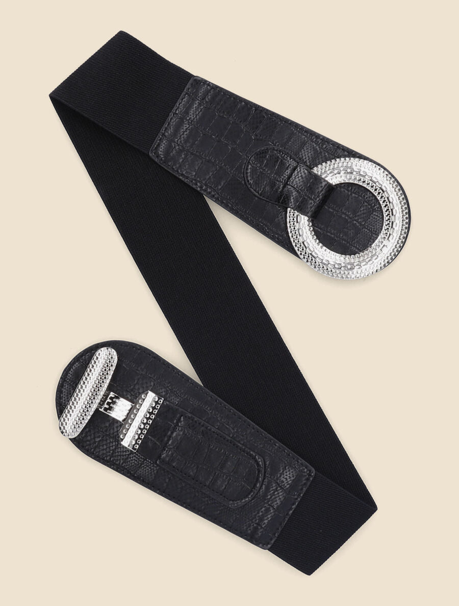 Ceinture croco à boucle gravée - Noir - 3