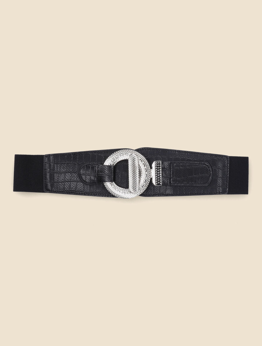 Ceinture croco à boucle gravée - Noir - 2
