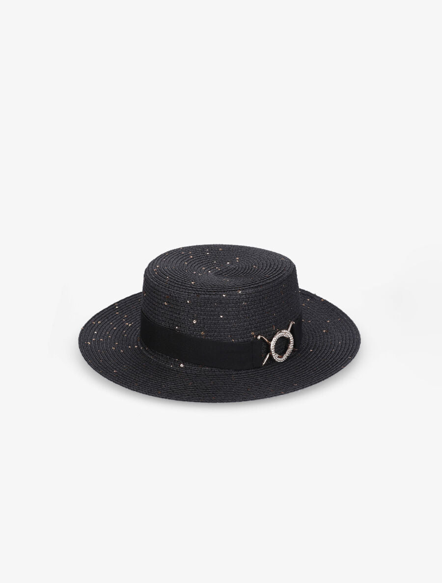 Canotier à sequins et galon bijou - Noir - 3