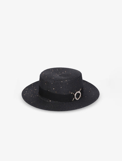 Canotier à sequins et galon bijou - Noir - 3