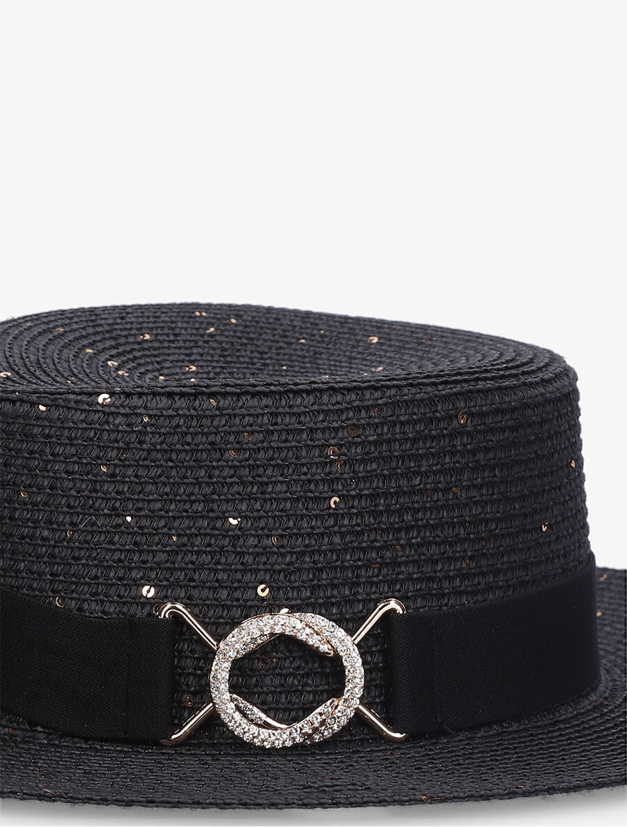 Canotier à sequins et galon bijou - Noir - 2