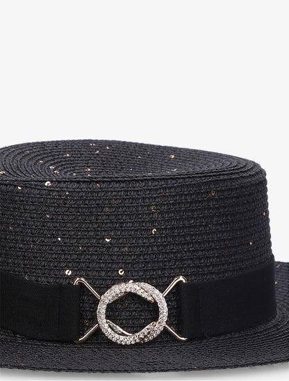 Canotier à sequins et galon bijou - Noir - 2