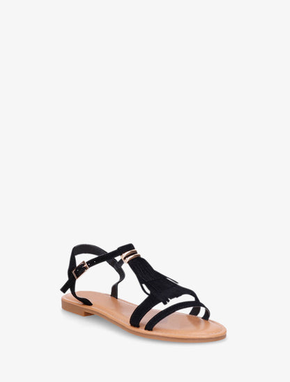 Nu-pieds à franges à empiècement métal - Noir - 3