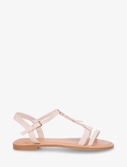 Nu-pieds à franges à empiècement métal - Beige - 5