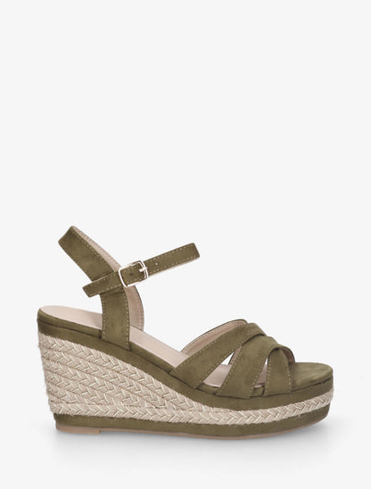 Sandales compensées à semelle en raphia tressé irisé - Kaki - 5