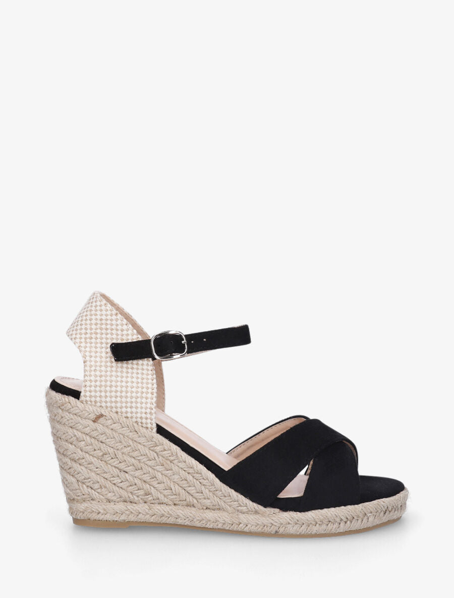 Sandales compensées à contrefort à motif damier - Noir - 5