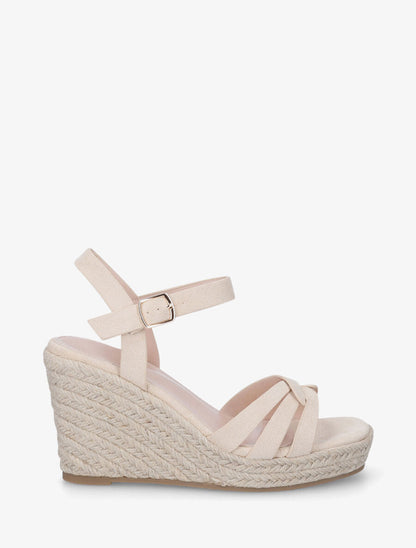Sandales en suédine à talon compensé - Beige - 2