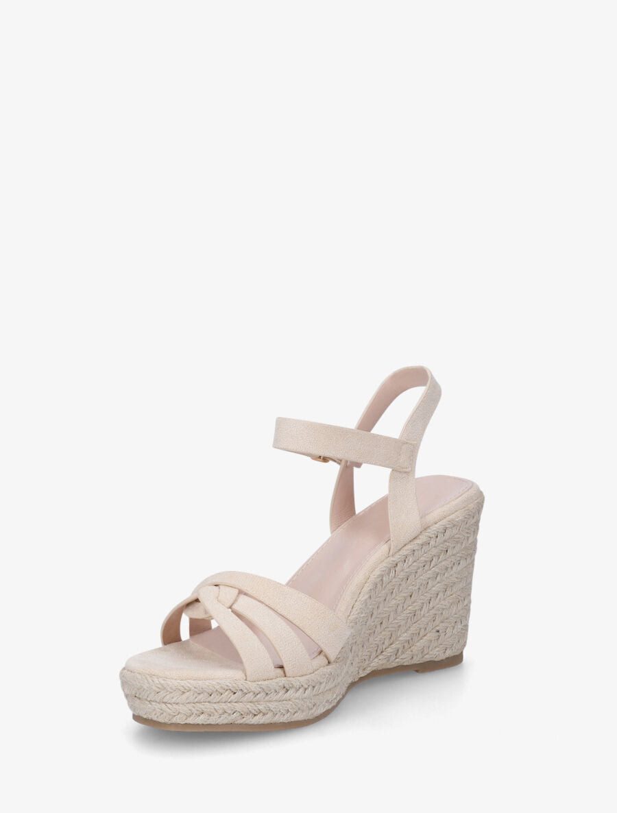 Sandales en suédine à talon compensé - Beige - 4