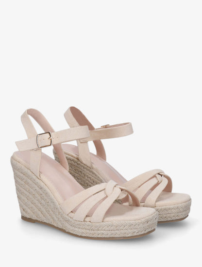 Sandales en suédine à talon compensé - Beige - 5