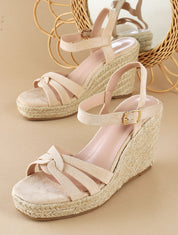 Sandales en suédine à talon compensé - Beige - 1
