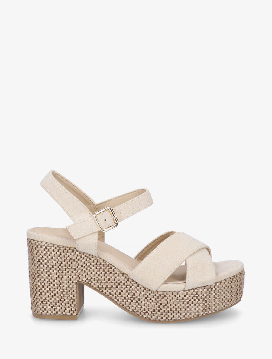 Sandales en suédine à plateforme - Beige - 1