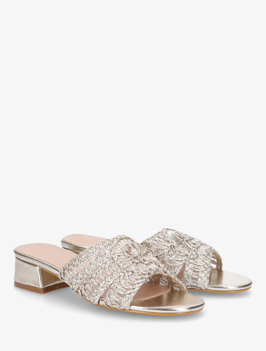 Mules style macramé en simili - Or - 4