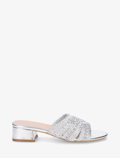 Mules style macramé en simili - Argent - 1
