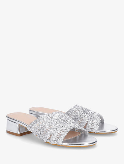 Mules style macramé en simili - Argent - 4