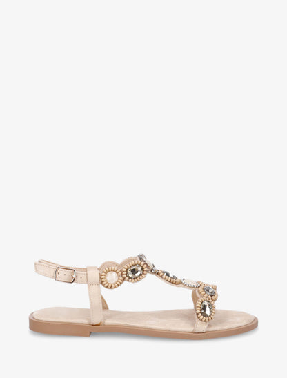 Nu-pieds à perles et pierres - Beige - 5