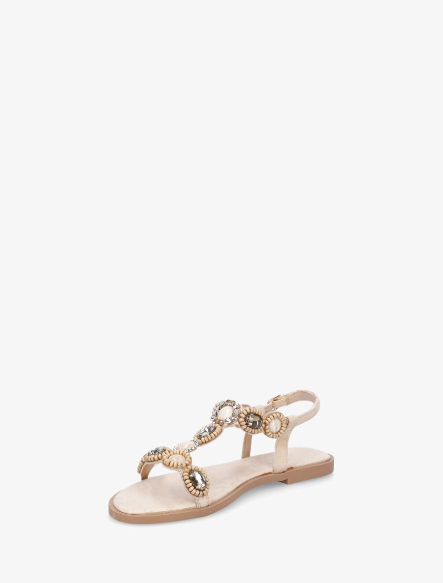 Nu-pieds à perles et pierres - Beige - 3